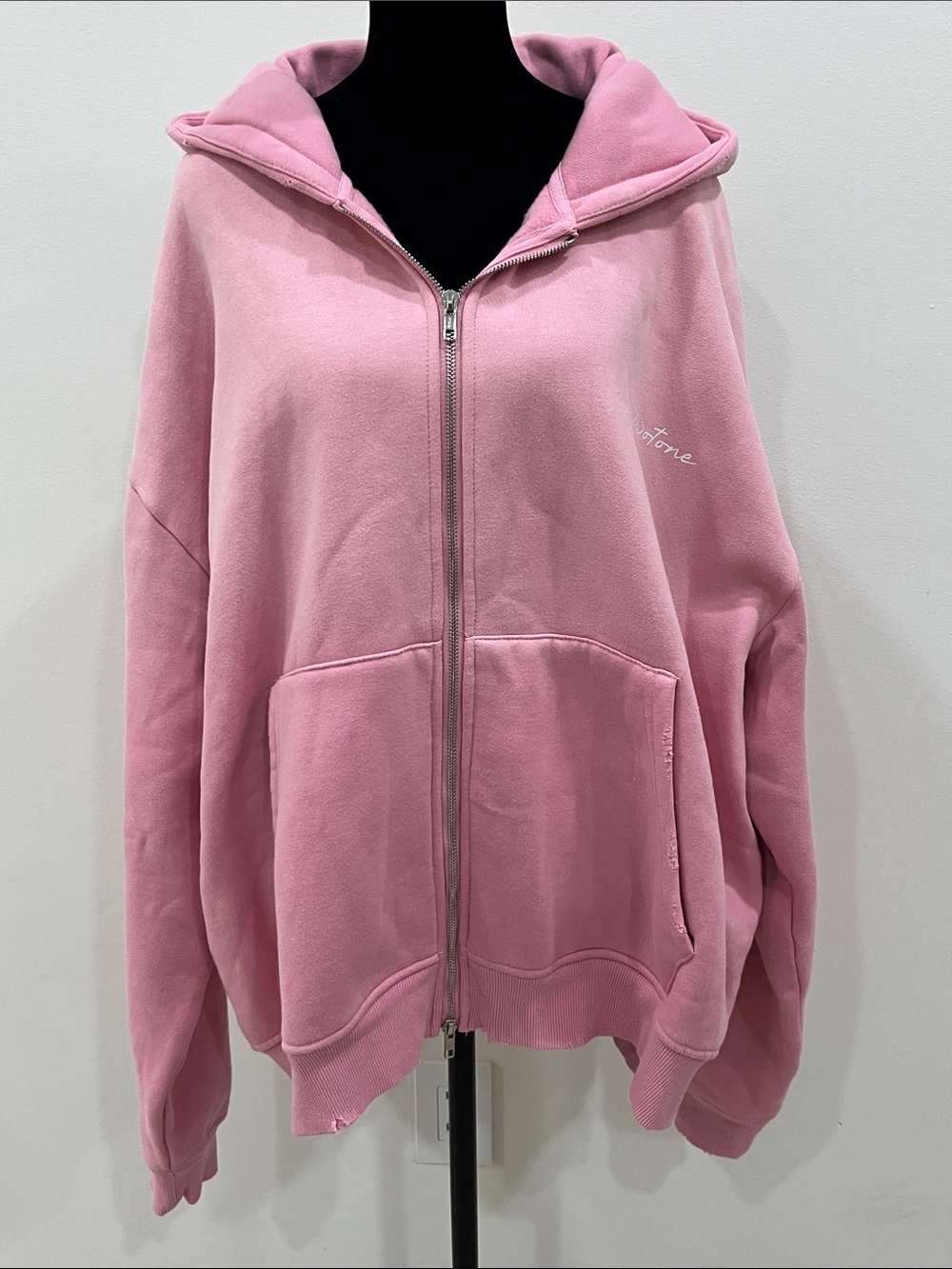 2wotone Distressed Oversized full-zip hoodie